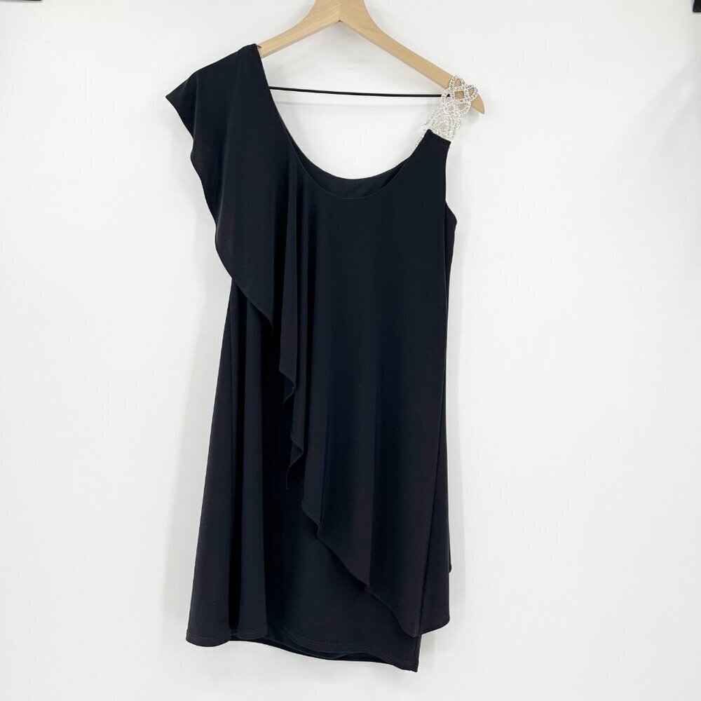 Betsy & Adam Black Cocktail Dress 4 Embellished Shoulder Party Formal